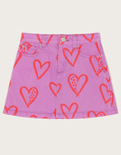 Heart Print Denim Skirt, Purple (LILAC), large