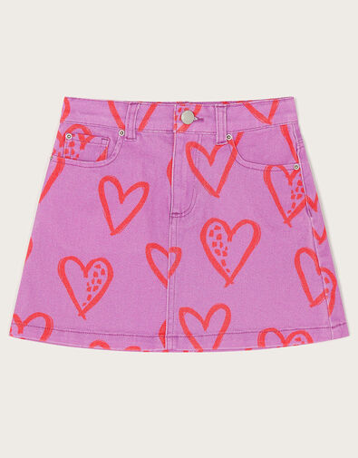 Heart Print Denim Skirt, Purple (LILAC), large