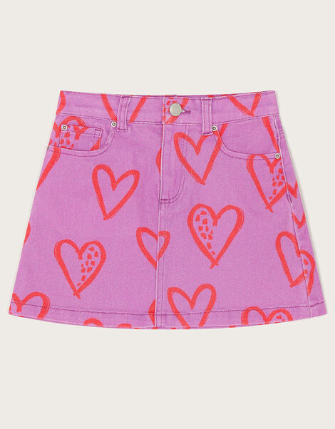 Heart Print Denim Skirt, Purple (LILAC), large