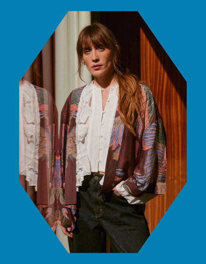 One Hundred Stars Crane Print Kimono Jacket, , large