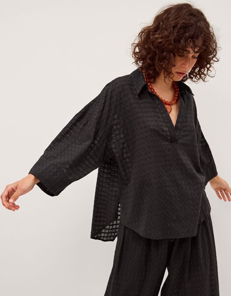 Nora Textured Cotton Shirt, Black (BLACK), large