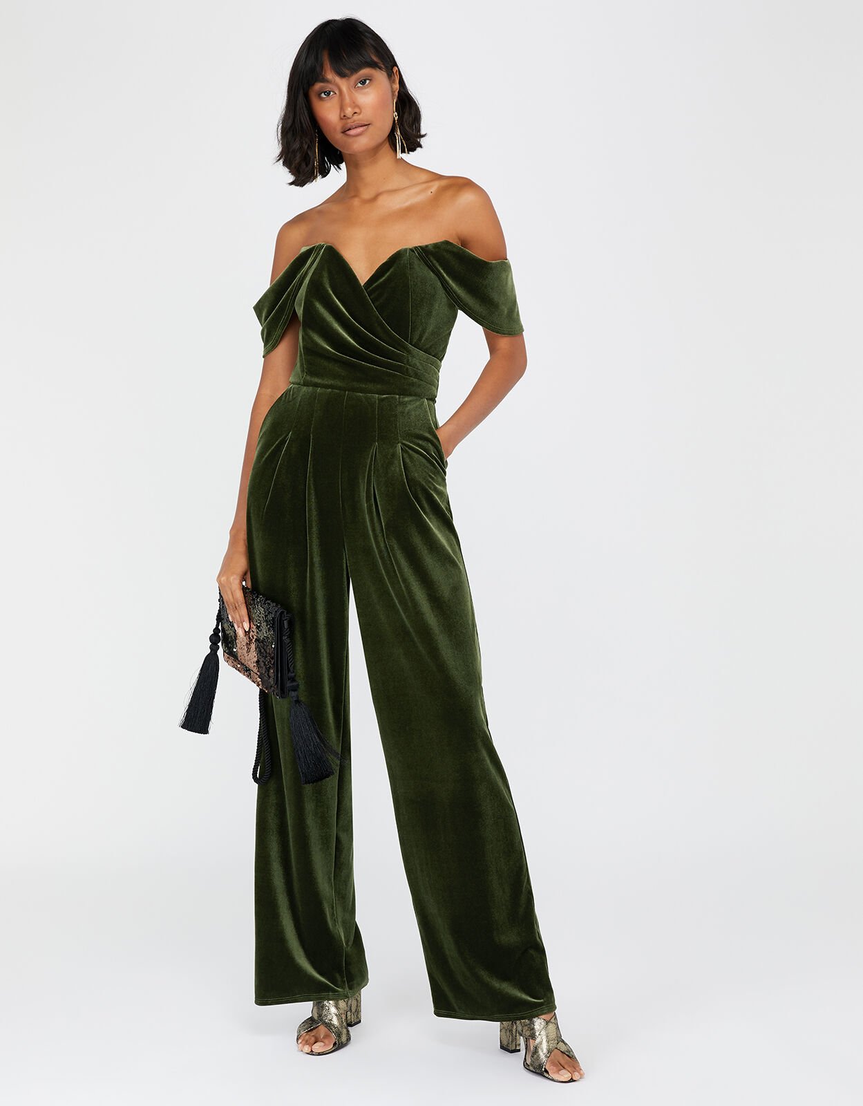 Barbara Bardot Velvet Jumpsuit Green Jumpsuits Monsoon ROI