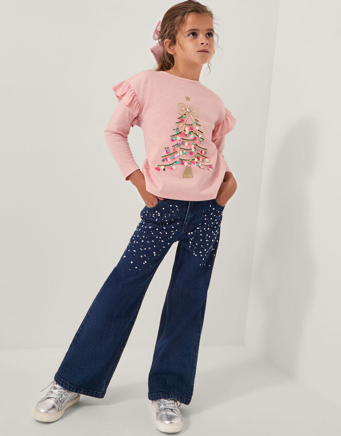 Sequin Christmas Tree Long Sleeve Top, Pink (PINK), large