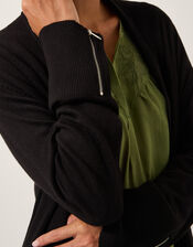 Sade Zip Longline Cardigan, Black (BLACK), large