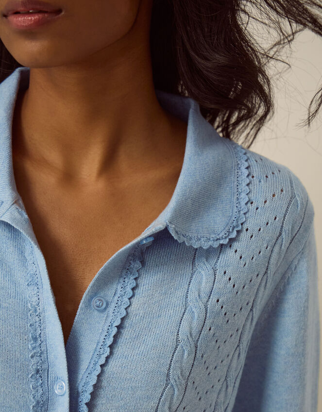 Carey Cable Knit Cardigan, Blue (PALE BLUE), large