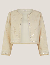 Calista Cutwork Cropped Jacket, Ivory (IVORY), large
