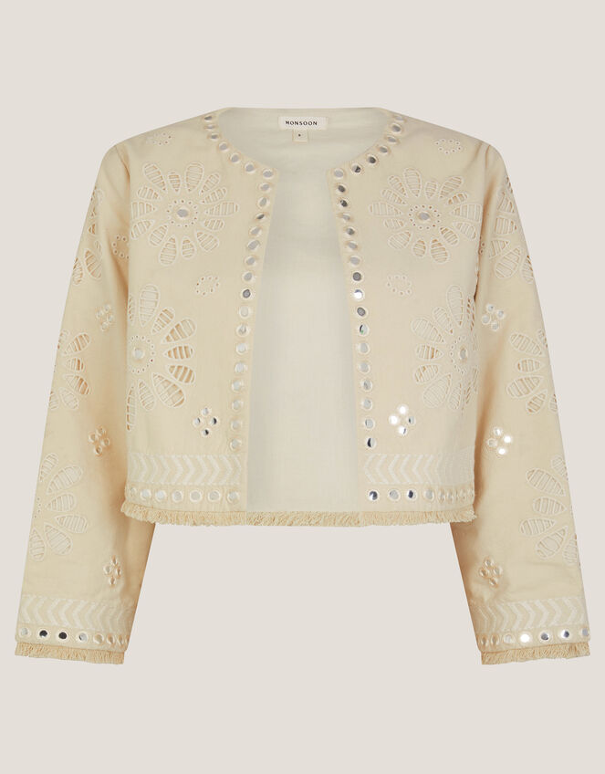 Calista Cutwork Cropped Jacket, Ivory (IVORY), large