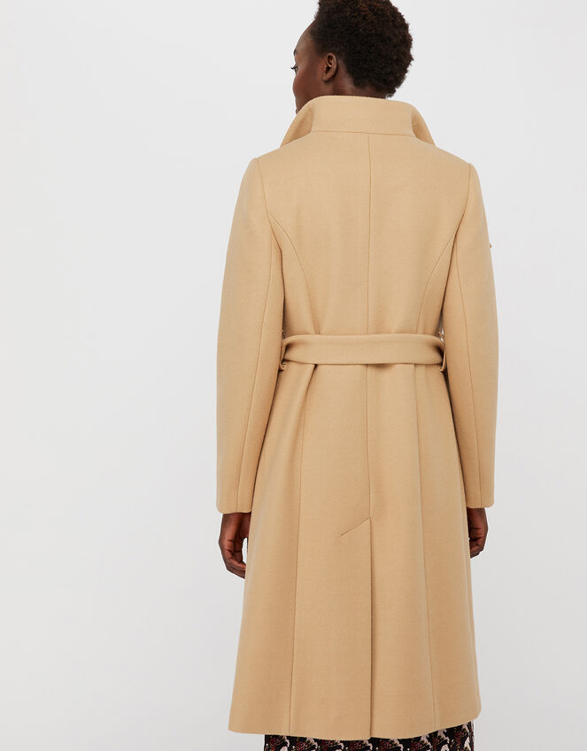 Rita Wrap Collar Long Coat , Camel (CAMEL), large