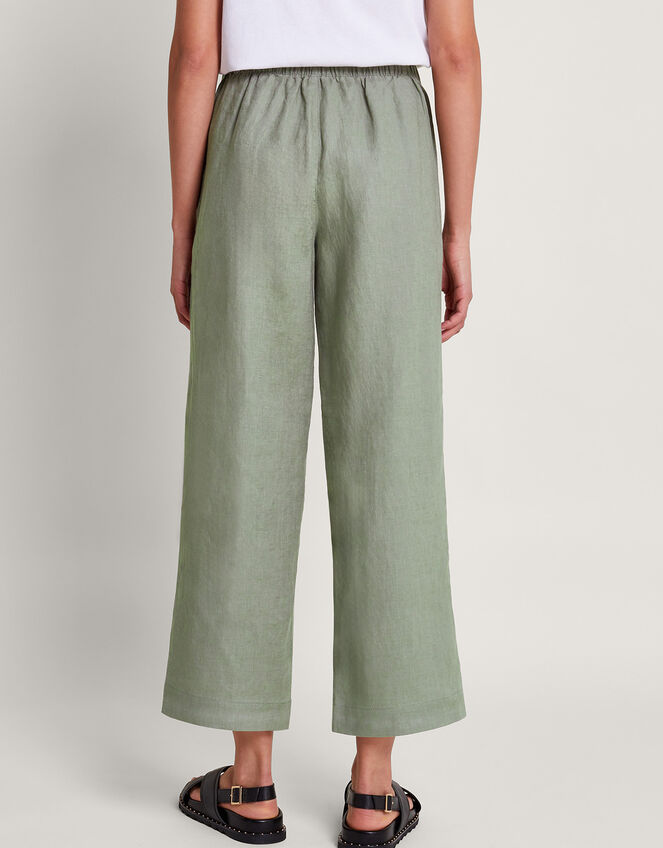 Parker Linen Crop Trousers, Green (KHAKI), large