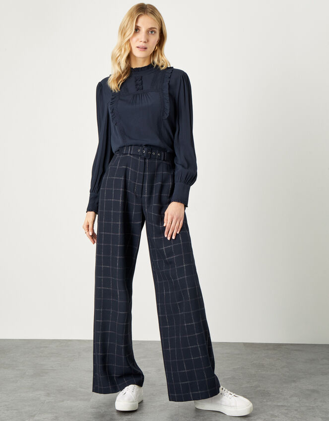 Charlie Check Belted Trousers, Blue (NAVY), large