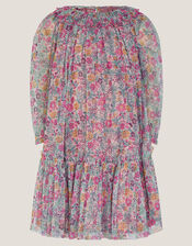 Scallop Collar Floral Print Dress, Pink (PINK), large