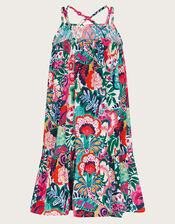 Tropical Floral Swing Dress, Green (GREEN), large