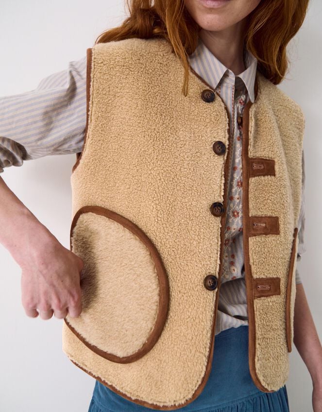 East Zohra Reversible Suede Vest, Tan (TAN), large