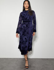 Eva Floral Velvet Midi Dress, Blue (NAVY), large