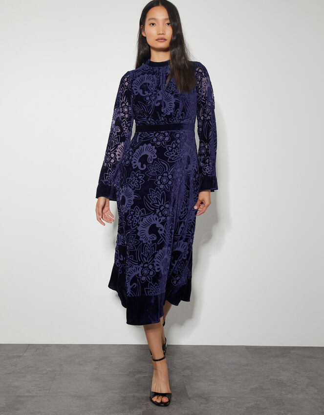 Eva Floral Velvet Midi Dress, Blue (NAVY), large