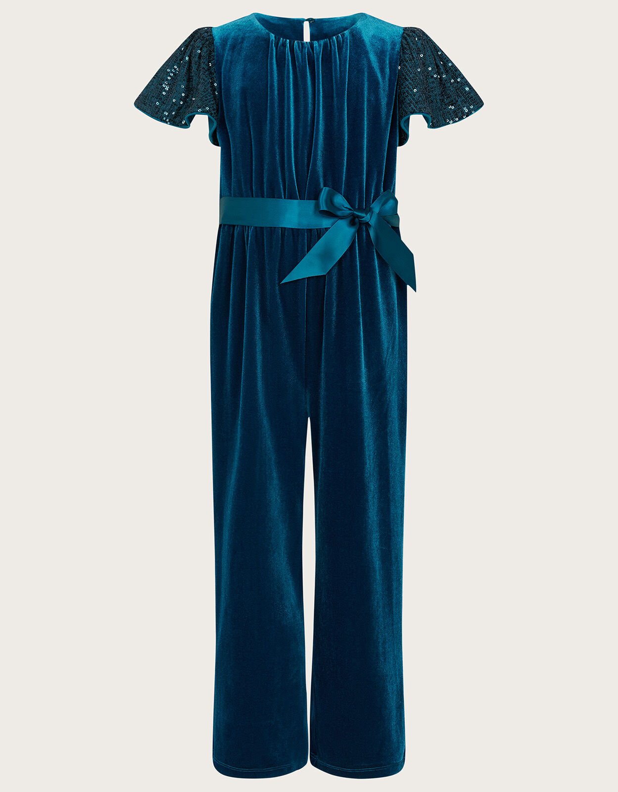 Velvet Sequin Sleeve Jumpsuit Teal