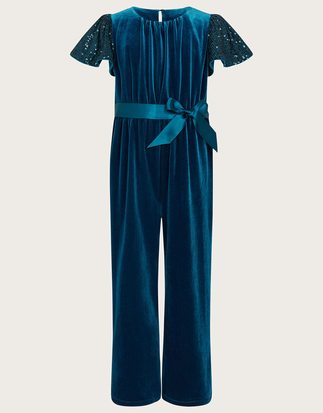 Velvet Sequin Sleeve Jumpsuit, Teal (TEAL), large