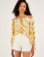 Tie Dye Printed Long Sleeve Top, Yellow (OCHRE), large