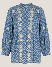 Deniz Print Embroidered Shirt, Blue (BLUE), large