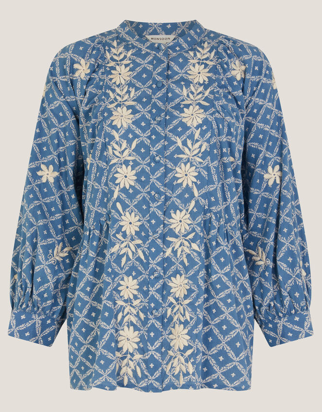 Deniz Print Embroidered Shirt, Blue (BLUE), large