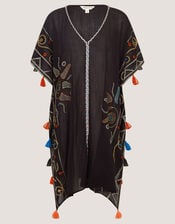 Pelia Embroidered Tassel Mini Kaftan, Black (BLACK), large
