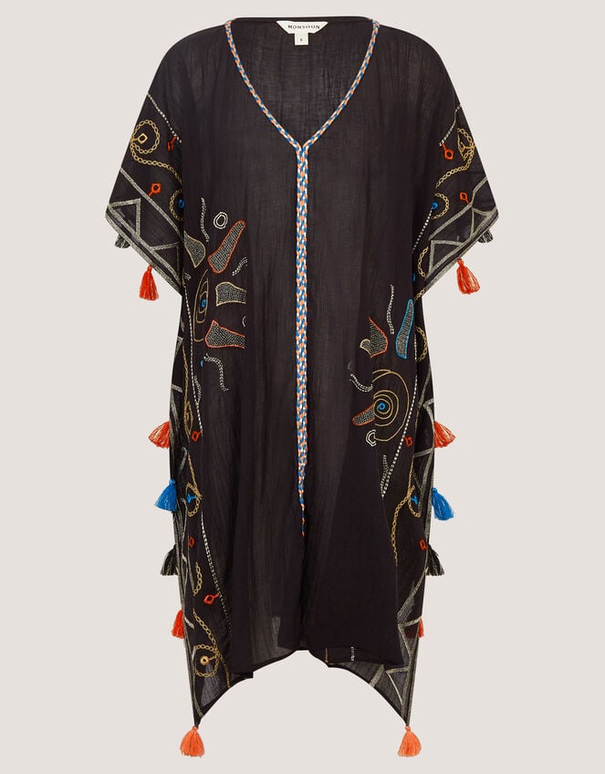 Pelia Embroidered Tassel Mini Kaftan, Black (BLACK), large
