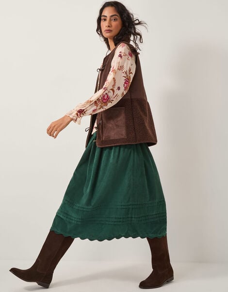 Mina Corduroy Midi Skirt, Green (DARK GREEN), large
