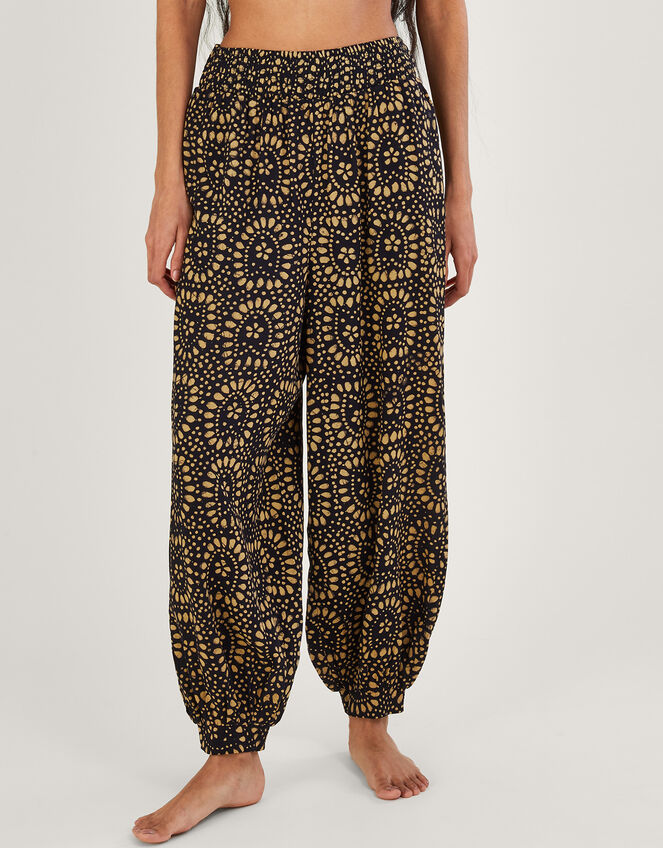 Batik Print Harem Trousers in LENZING™ ECOVERO™, Black (BLACK), large