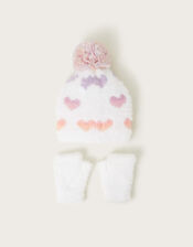 Neon Hearts Fluffy Hat and Gloves Set, Multi (MULTI), large
