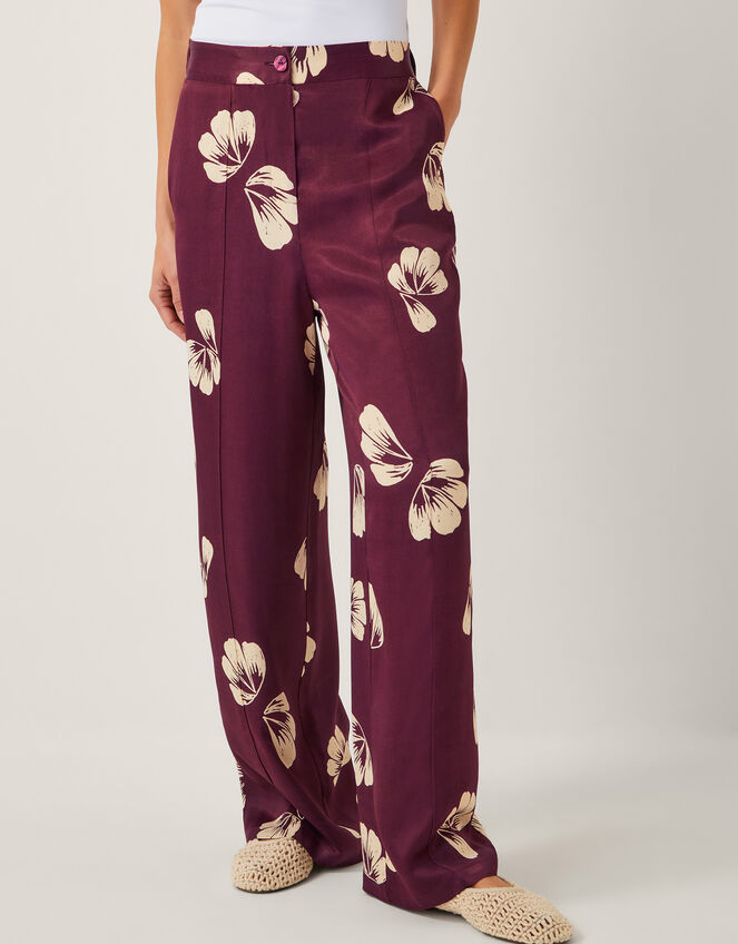 Roz Floral Straight Leg Trousers, Red (BURGUNDY), large