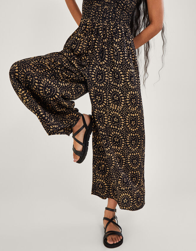 Batik Print Wide Leg Jumpsuit in LENZING™ ECOVERO™, Black (BLACK), large