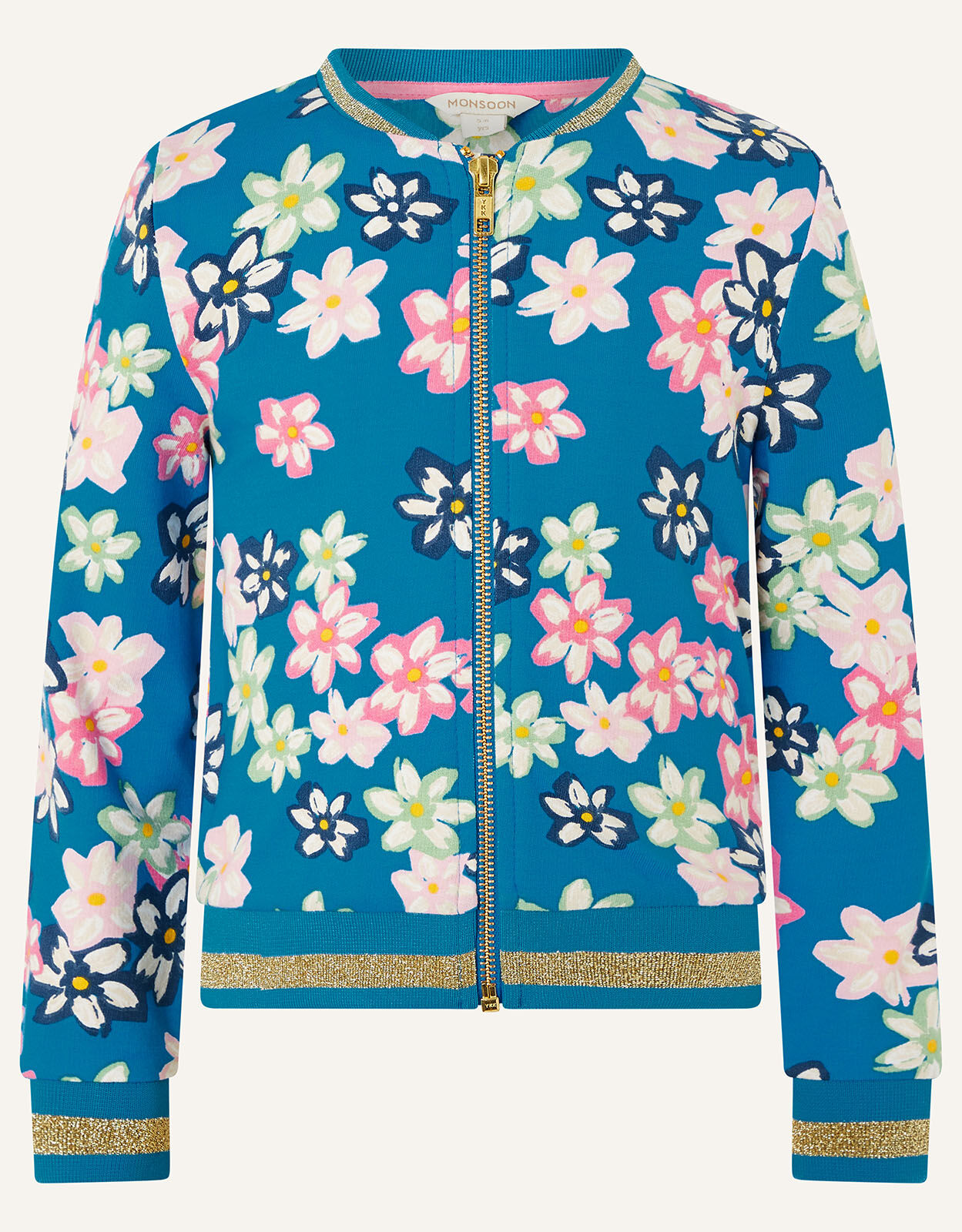 Bold Floral Bomber Jacket Blue