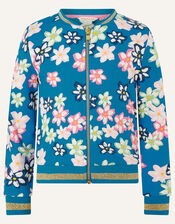 Bold Floral Bomber Jacket, Blue (BLUE), large