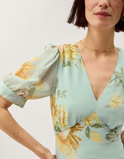 Carris Puff Sleeve Floral Midi Dress, Green (SAGE), large