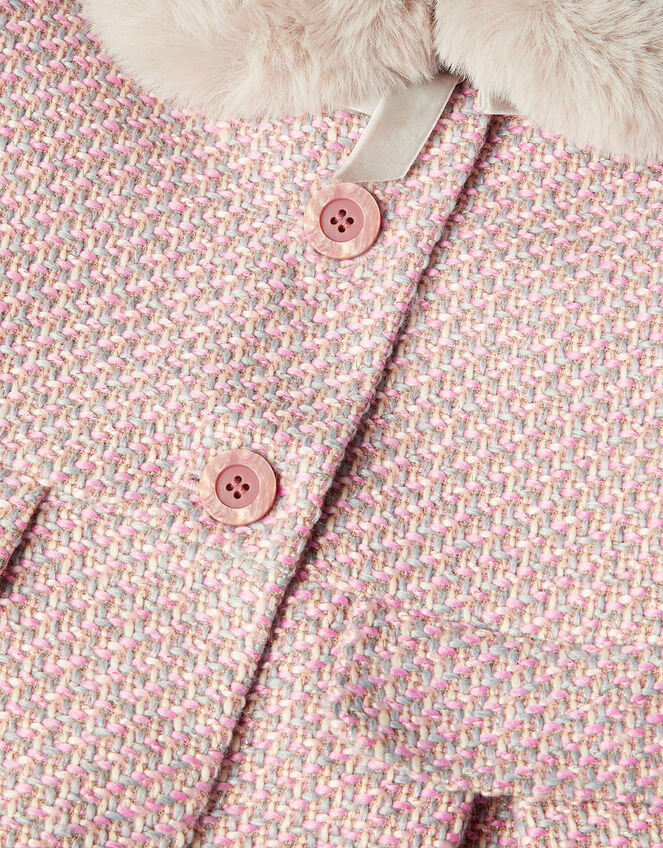 Tweed Faux Fur Collar Coat, Grey (GREY), large