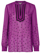 Embroidered Sequin Blouse in Sustainable Viscose, Pink (PINK), large
