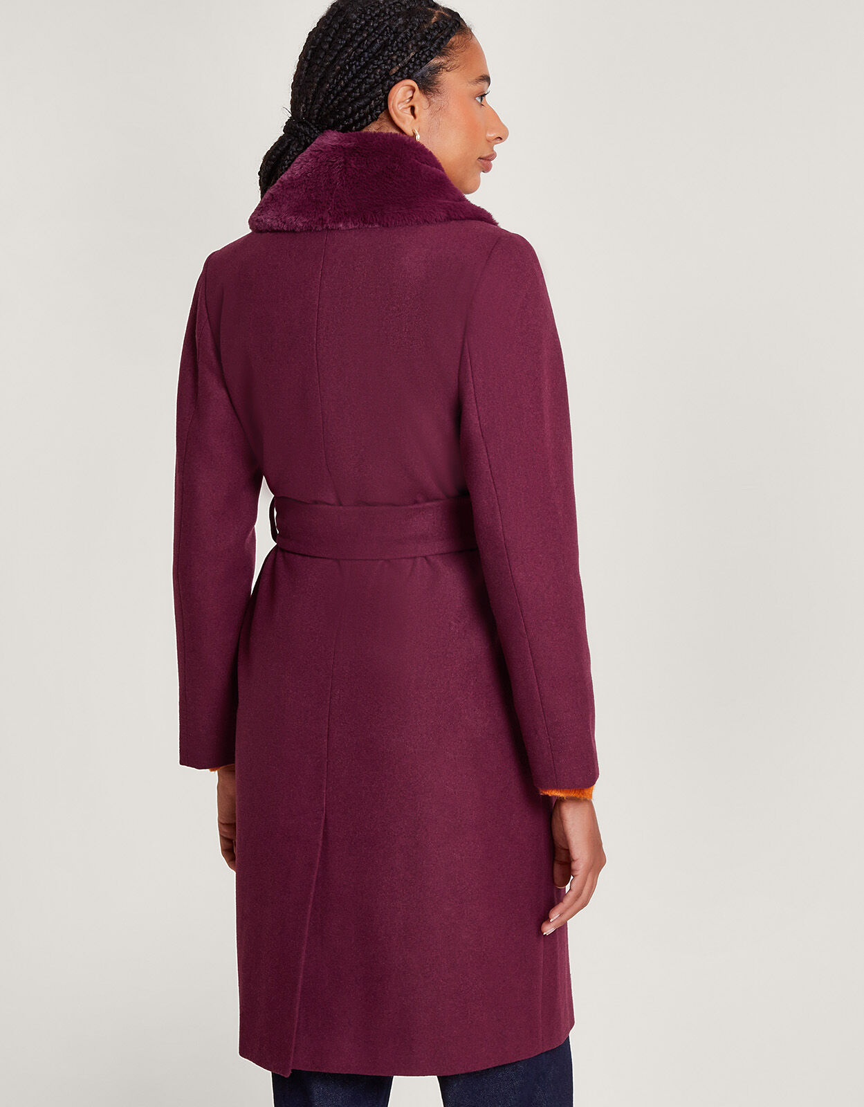 Rufus Fur Collar Belted Coat with Recycled Polyester Red Women s