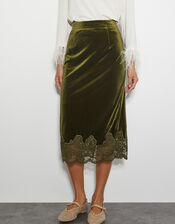 Andi Velvet Lace Pencil Skirt, Green (OLIVE), large