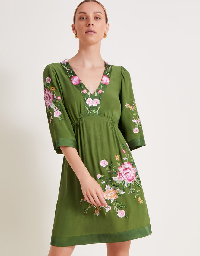 Alice Embroidered Short Dress, Green (GREEN), large