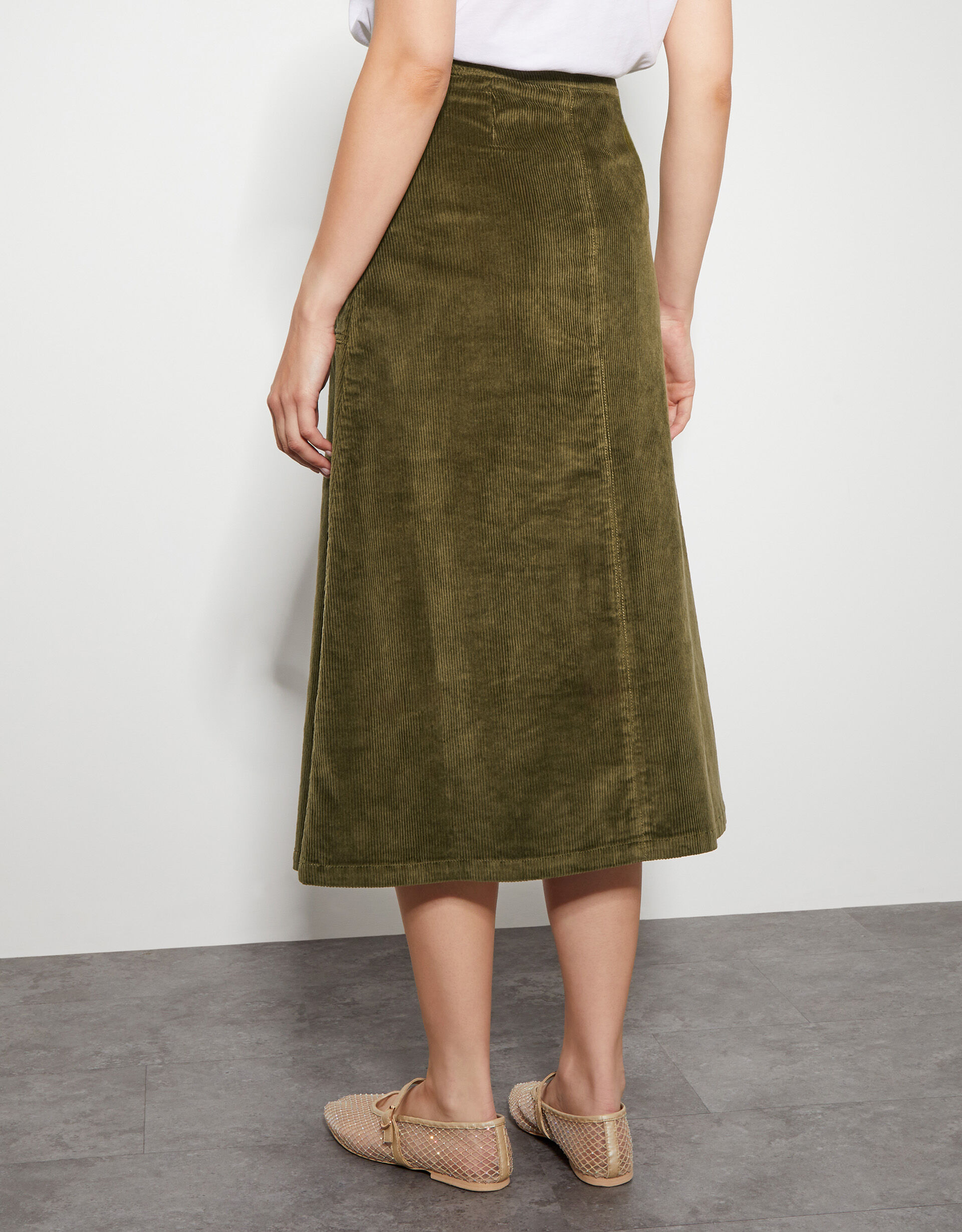 Malika Corduroy Midi Skirt Green