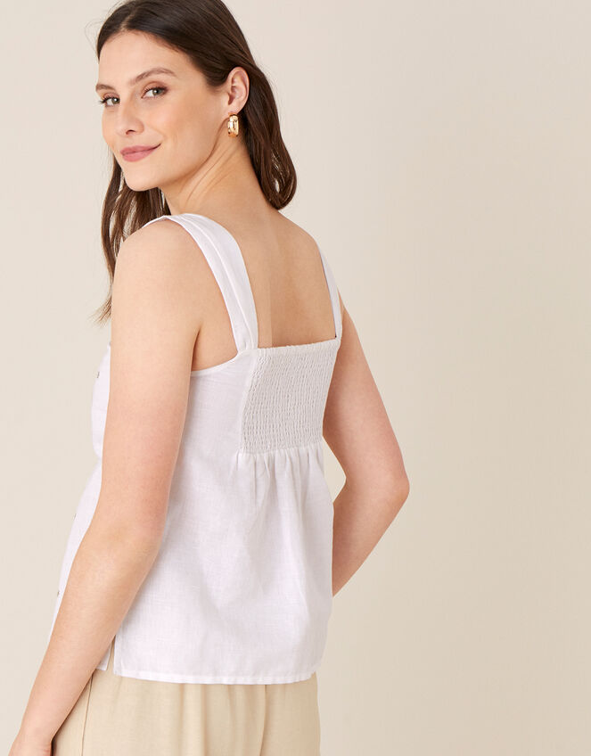 Embellished Cami in Linen Blend, White (WHITE), large