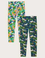 2-Pack Unicorn Floral Leggings, Blue (NAVY), large