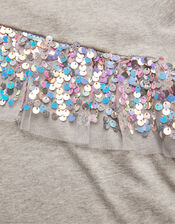 Sequin Ruffle Party T-Shirt, Grey (GREY), large