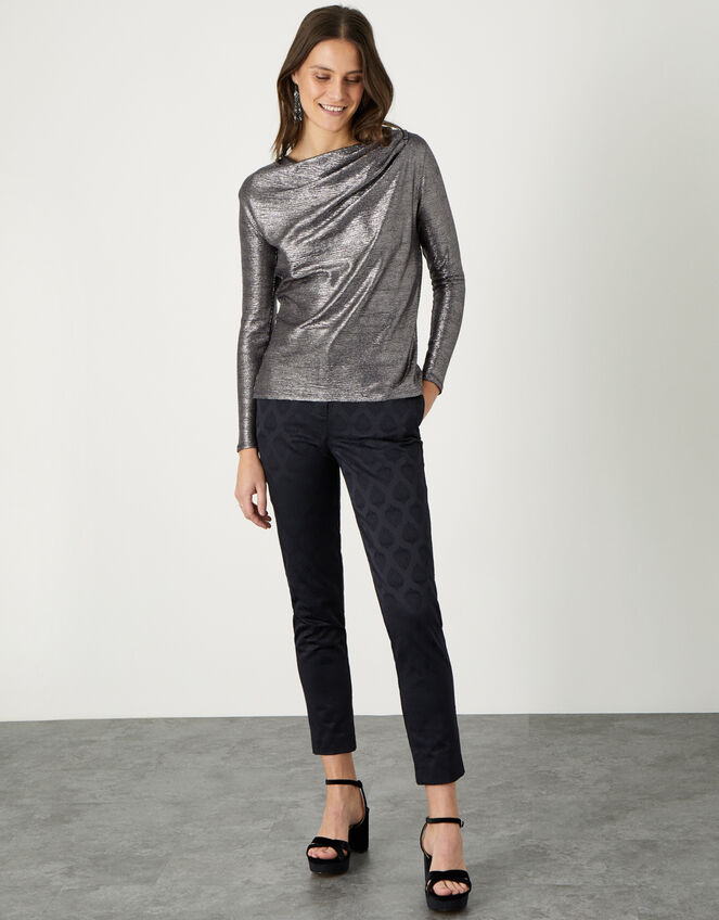 Mandy Metallic Cowl Neck Top, Black (BLACK), large