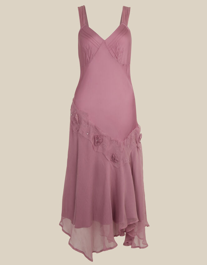 Ruby Sleeveless Asymmetrical Floral Embroidered Midi Dress, Pink (PINK), large