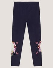Embroidered Unicorn Leggings, Blue (NAVY), large