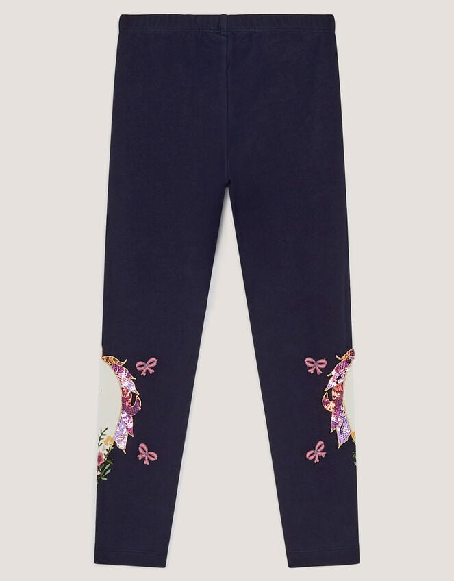 Embroidered Unicorn Leggings, Blue (NAVY), large