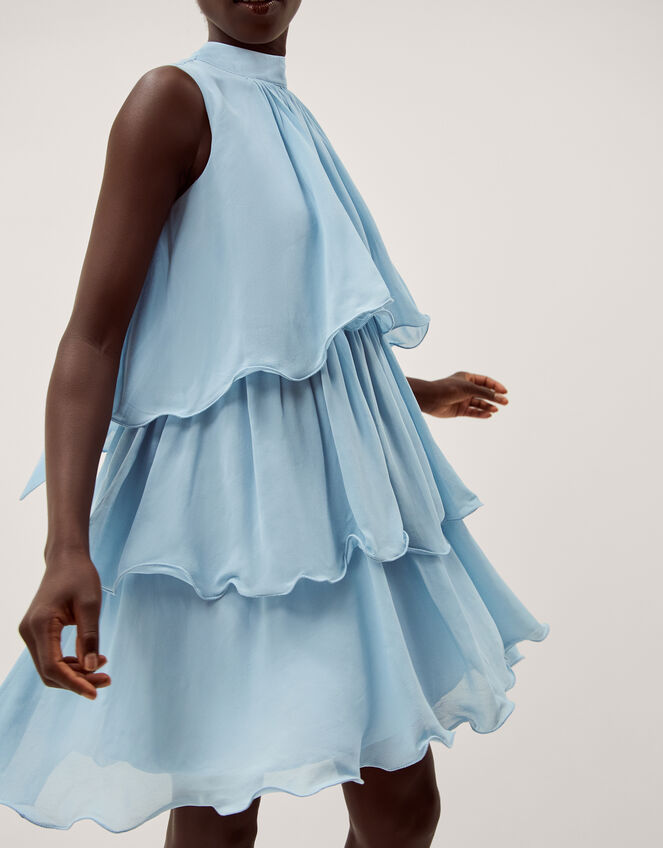 Elle Sleeveless Ruffle Tier Mini Dress, Blue (PALE BLUE), large