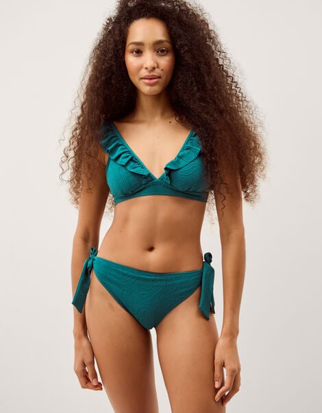 Mia Textured Tie Side Bikini Bottoms, Teal (TEAL), large