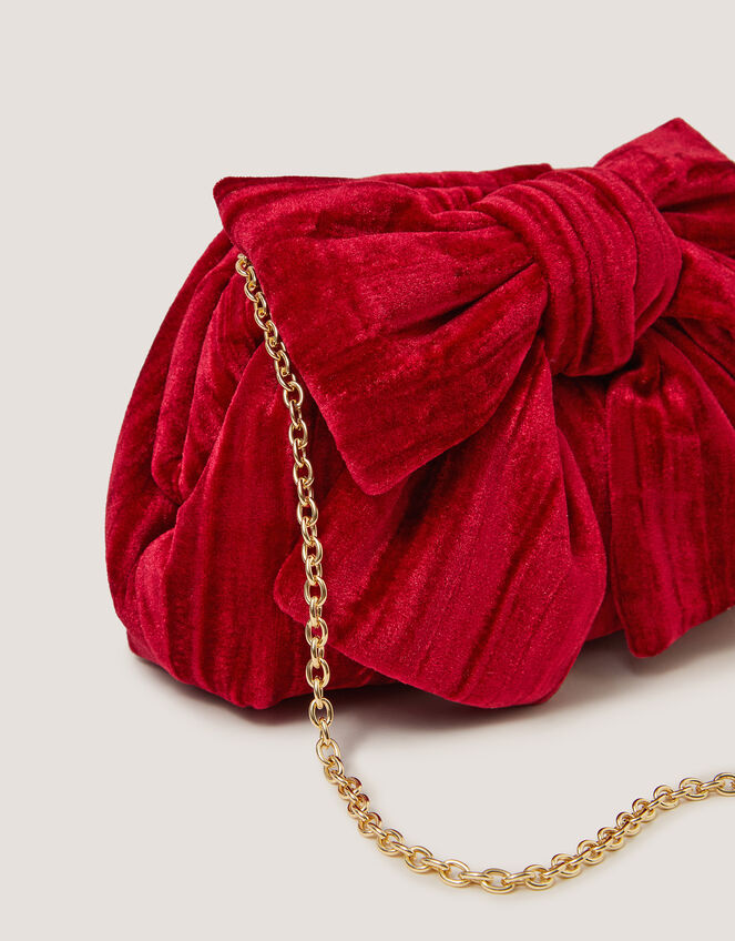 Taya Velvet Bow Clutch Bag, , large